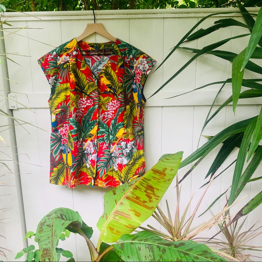 vintage vsco 90s tropical button you popover - Picture 5 of 5